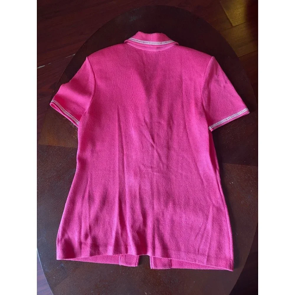 Vintage St John Women's Pink Knit White Trim Zip Jacket - 10 - Picture 11 of 11